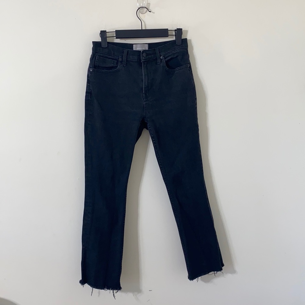 Everlane | Black Denim Straight Leg Raw Hem Jeans | 27R